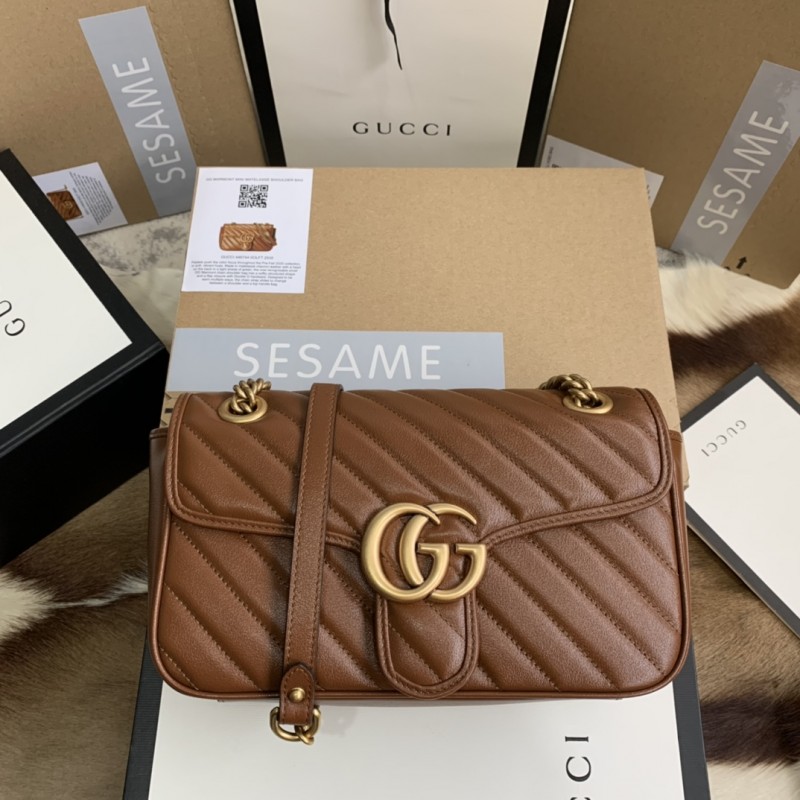 Gucci Replica GG Marmont 443497 small matelassé shoulder brown bag